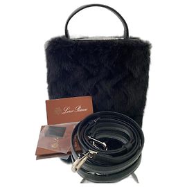 Sac à main Loro Piana Cluisée Mini noir en cachemire et cuir de veau