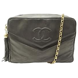 BORSA A MANO VINTAGE CHANEL CON FOTOCAMERA LOGO CC BORSA A MANO IN PELLE GRIGIA CHEVRON