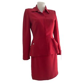 Traje de Chaqueta y Falda Thierry Mugler Rojo de Lana Talla 38