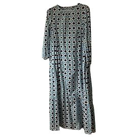 Vestido largo Zara de algodón estampado azul y blanco XS