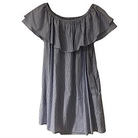 Vestido mini Zara de algodón a rayas celeste y blanco con volante