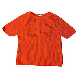 Zara Kurzärmeliger Cropped Pullover aus Baumwolle Orange