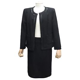 NEUE CHANEL ANZUGJACKE + ROCK S21647 44 L TWEED SCHWARZ 2003 JACKE ROCK