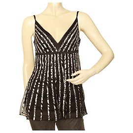 Class Roberto Cavalli Schwarzes Netz-Cami-Top mit Zebramuster, ärmellose Bluse, Gr 42