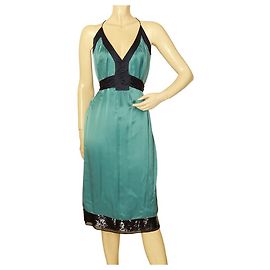 Derek Lam 100%Seda Dos Tonos Azul Sin Mangas Lazo Hasta la Rodilla Talla del vestido 42