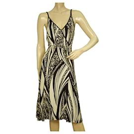 Just Cavalli Schwarz-Weiß-Blumen-Ärmelloses, knielanges Kleid mit offenem Rücken, Größe 40 - Roberto Cavalli
