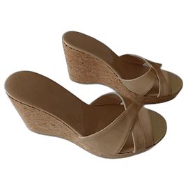 Jimmy Choo Cork Wedge Sandals Beige Patent Leather