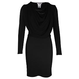 Langärmliges, drapiertes Minikleid mit Wasserfallausschnitt von Givenchy aus schwarzer Viskose
