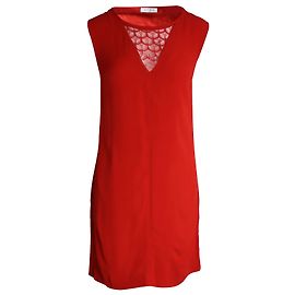 Sandro Paris Vestido sin mangas con cuello en V y ribetes de encaje en cupro rojo