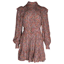 Ulla Johnson Minivestido de seda multicolor con cinturón, volantes y estampado floral Luna