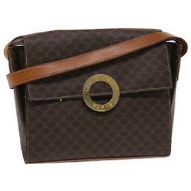 Céline CELINE Bolso de hombro de lona de macadán PVC Cuero Marrón Auth 49113