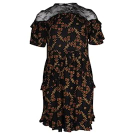 Sandro Alderic Minivestido con volantes y estampado floral de viscosa negra