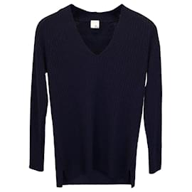 Iris & Ink Pullover mit V-Ausschnitt aus marineblauem Kaschmir