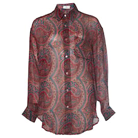 ETRO, Blusa transparente con estampado de Paisley en rojo - Etro