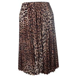Balenciaga, gonna midi a pieghe in seta con stampa leopardata
