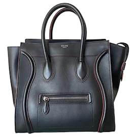 Céline-Gepäck aus schwarzem Leder und burgunderroten Kanten