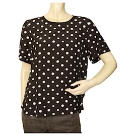 Comptoir des Cotonniers Schwarz-weiß gepunktetes Seiden-T-Shirt, Bluse, Top-Größe 38 - Comptoir Des Cotonniers