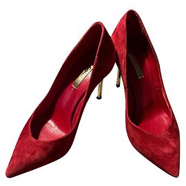 Décolleté Casadei Blade Rosse in Velluto Tacco Oro