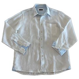 Autre Marque Camicia Roberto Bassi in lino bianco dettagli rigati blu Roberto Bassi T. 5