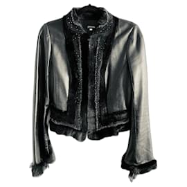Jaqueta Jitrois de couro preto, seda e strass