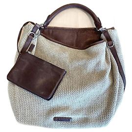 Borsa Jil Sander in tela beige trapuntata e interno in pelle marrone