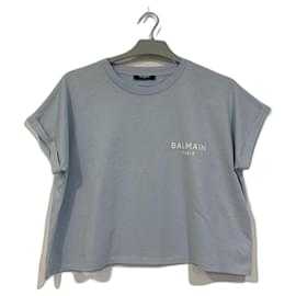 Top Balmain de algodón azul claro