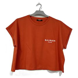 Top Balmain de algodón naranja