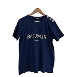 Top Balmain de algodón azul