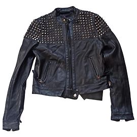 Autre Marque Ga Ga Italy Lederjacke Perfecto aus Lammfell schwarz mit Nieten