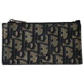 Dior Zipped Card Holder in Beige and Black Jacquard