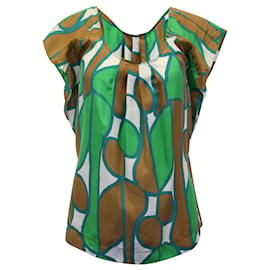 Camicetta girocollo stampata Diane Von Furstenberg in seta verde