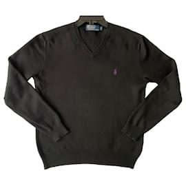 Polo Ralph Lauren schwarzer Baumwollpullover mit V Ausschnitt