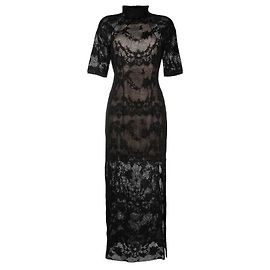Autre Marque Koché Langes schwarzes Kleid mit Blumenspitze