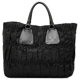 Prada Black Tessuto Gaufre Einkaufstasche