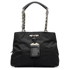 Borsa a tracolla a catena in tessuto nero Prada