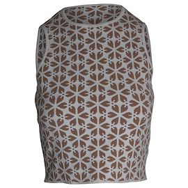 Alexander McQueen Camiseta sin mangas corta geométrica en viscosa beige