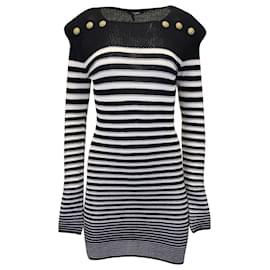 Abito a righe lavorato a maglia stile marinaio Balmain in poliammide blu navy