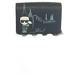 Borsa a mano Karl Lagerfeld blu navy con motivi in rilievo argento