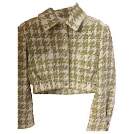 Giacca bomber Chanel in tweed verde e beige