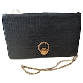 Borsa a mano Hermès in pelle di coccodrillo nera