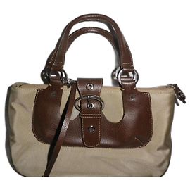 Borsa Lancel in tela kaki e pelle marrone
