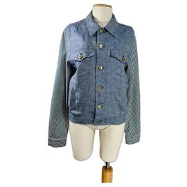 Giacca Opening Ceremony Blu in Lino e Cotone con Maniche a Righe