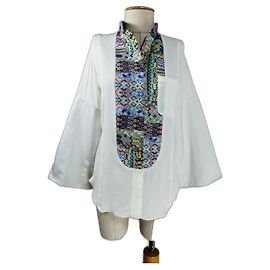 Anne Valerie Hash Camisa Djellabe Macramé Blanca Tafetán