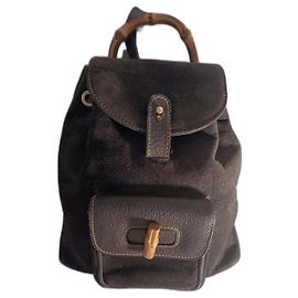 Zaino Gucci Bamboo blu scuro in scamosciato