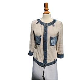 Dolce & Gabbana Jacke aus beige Leinen und Wolle mit Denim Details