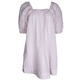 Ganni Vestido de noche de sirsaca a rayas en algodón rosa