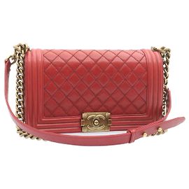 CHANEL Boy Chanel Matelasse Borsa a tracolla con patta a catena Pelle Rossa CC Auth knn010