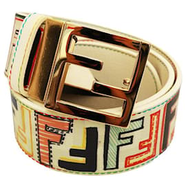 Fendi CEINTURE réversible FF Zucca en toile enduite multicolore et blanche 80/32 NEW