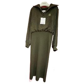 Vestido Kenzo Caqui y Negro de Lana y Viscosa