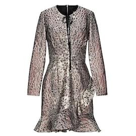 Just Cavalli Goldfarbenes, langärmliges Minikleid mit Animal-Print